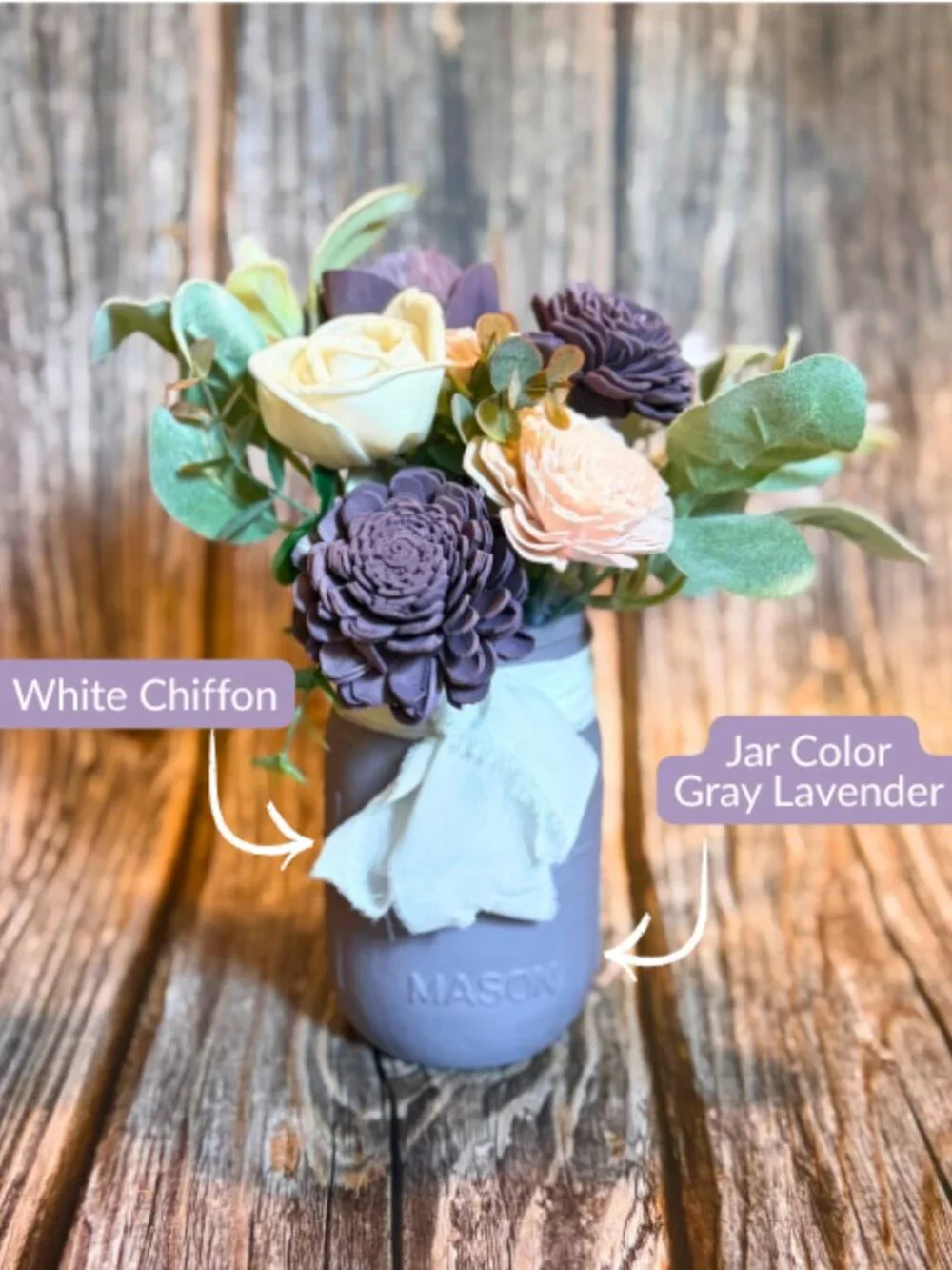 Sola Wood Lavender Wedding Floral Table Centerpieces Set of 3 Mason Jar Decor